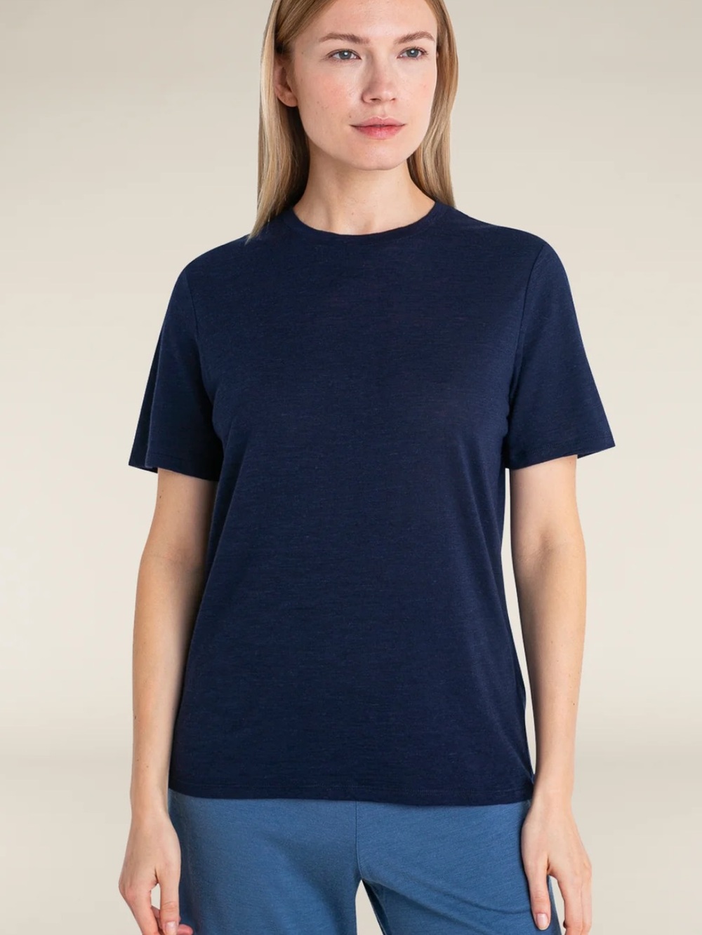 ICEBREAKER merino linen tee women’s short sleeve base layer navy blue size L